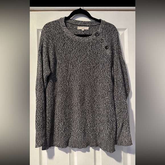 LOFT Sweaters - Loft Grey and Black Marled Button Accent Sweater Size L